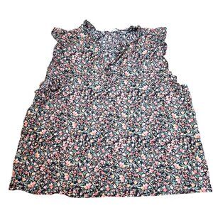 BB Dakota Steve Madden Black‎ Floral Ruffled Blouse Size: XL EUC